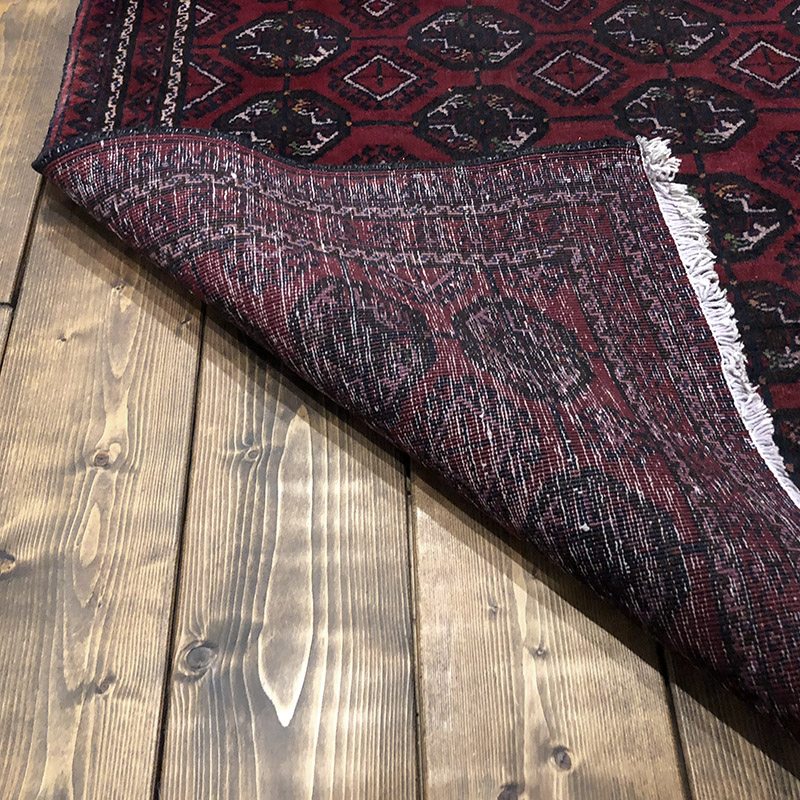 Tribal Rug 絨毯 “ワインレッドベースのダイヤ柄とグル文様” 187×86 – OLDS