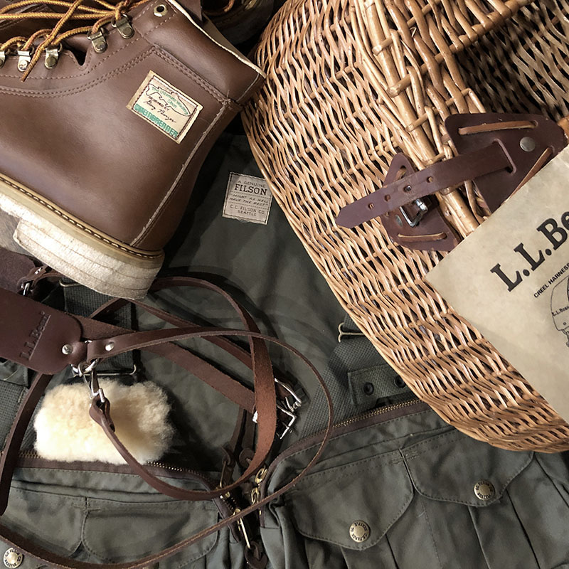 Vintage LL Bean Wicker & Leather Fishing Creel Basket w/Strap