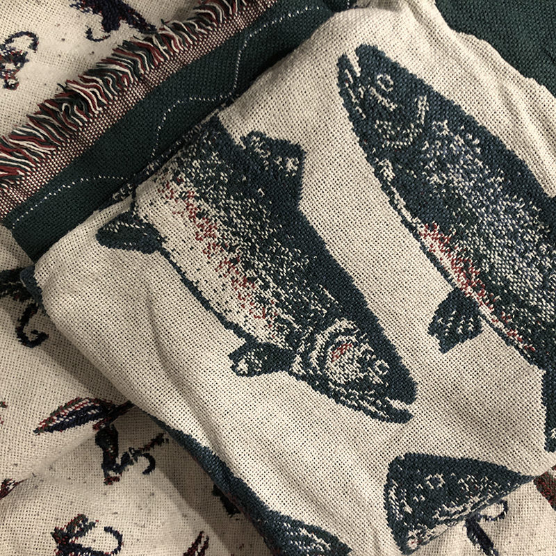 Fishing Pattern Cotton Blanket