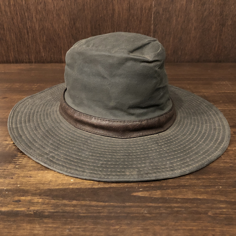 Barbour Wax Wide Brim Bush Leather Band Hat Olive M | OLDS