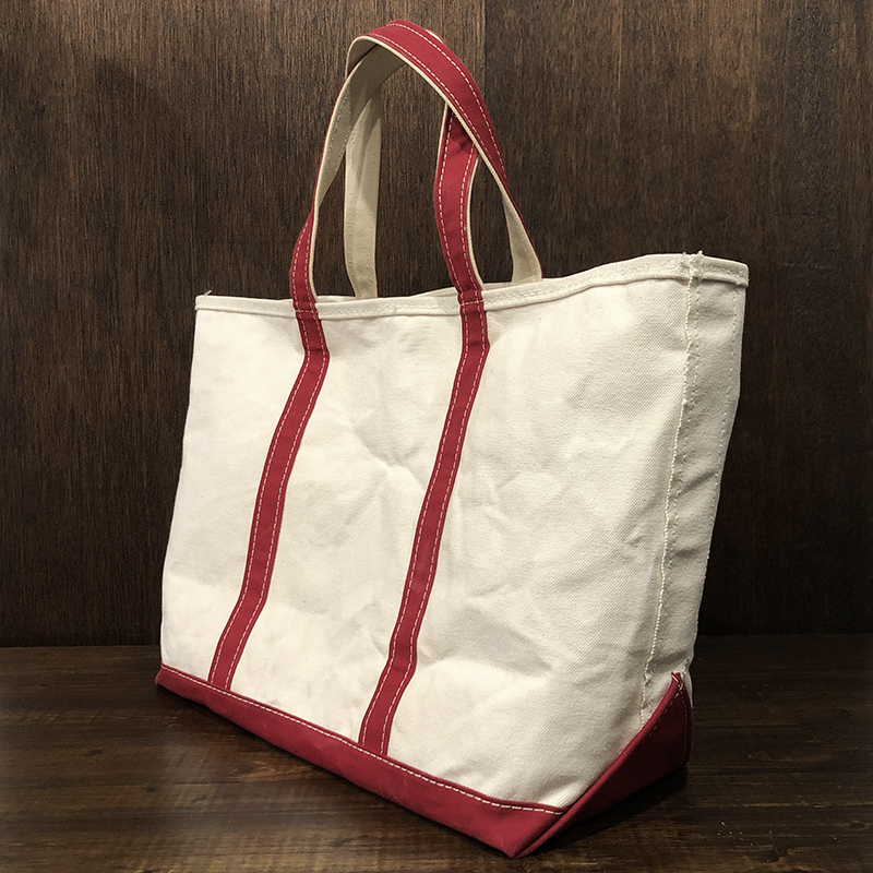 L.L. Bean Boat and Tote White Red Canvas Tote Bag Zip Top エルエル 
