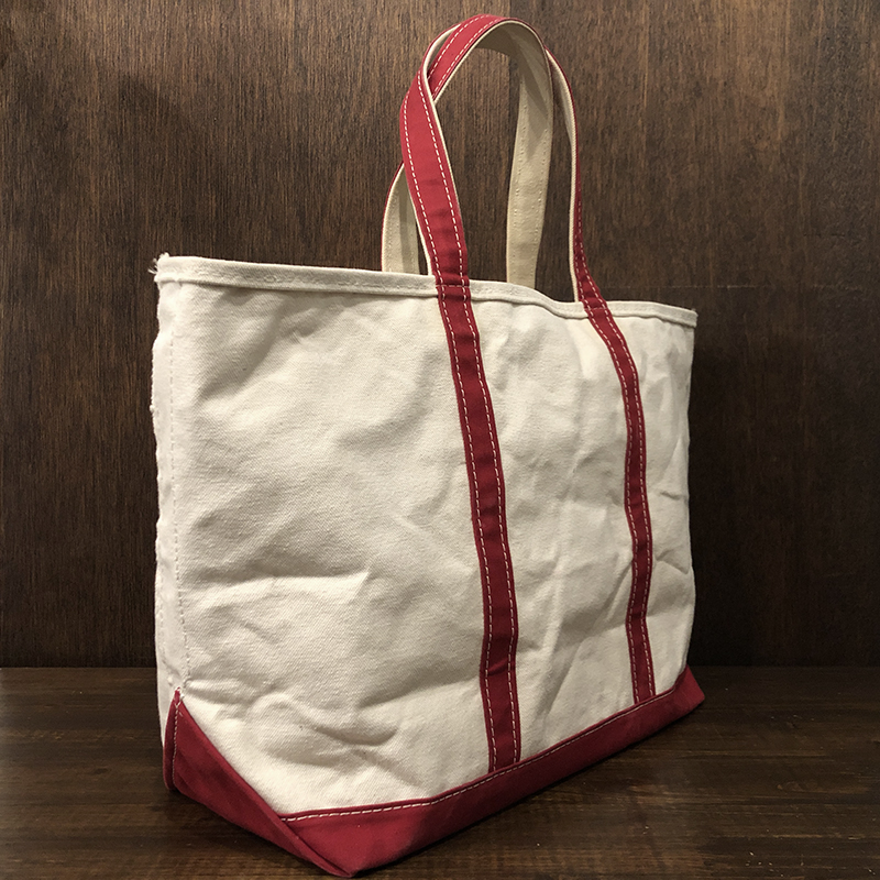 L.L. Bean Boat and Tote White Red Canvas Tote Bag Zip Top エルエル