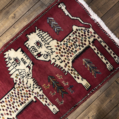 Lion Gabbeh ライオン ギャッベ ラグ 向かい合うライオン2匹がデザインされた手織りによるギャッベ・絨毯・ビンテージラグ