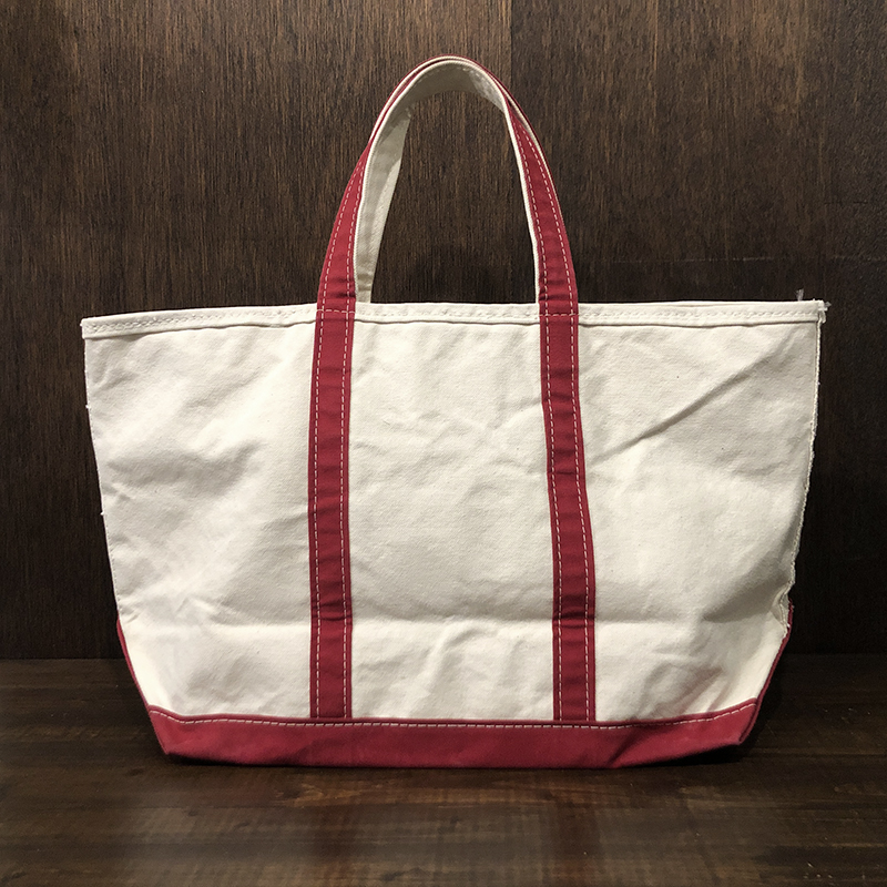 L.L. Bean Boat and Tote White Red Canvas Tote Bag Zip Top Size L