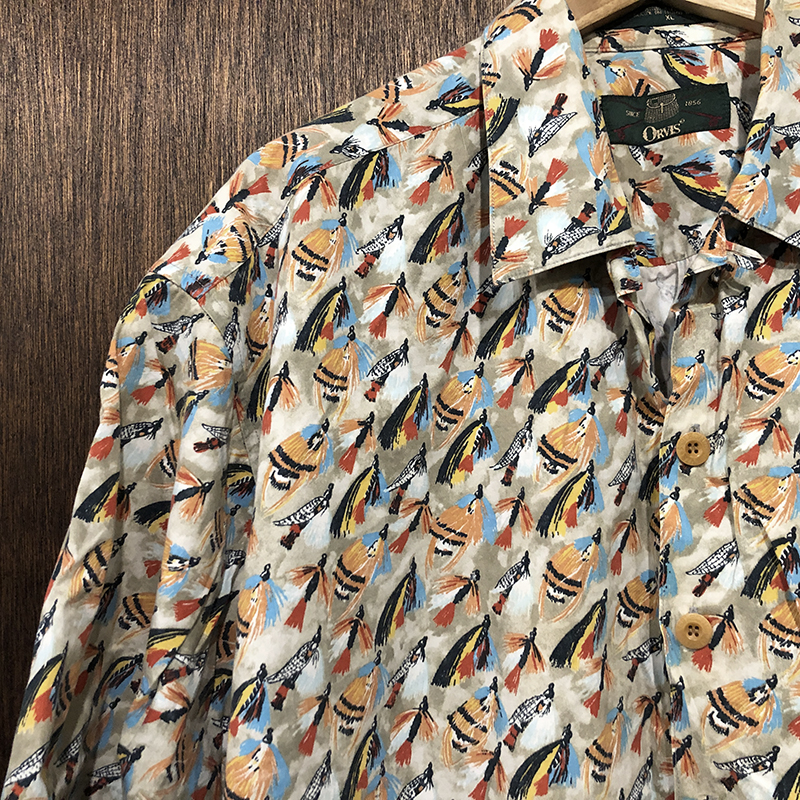 Orvis Fly Pattern Fishing Shirt XL Mintオービス フライ柄 フィッシング 半袖シャツ XLサイズ ビンテージ  ミントコンディション