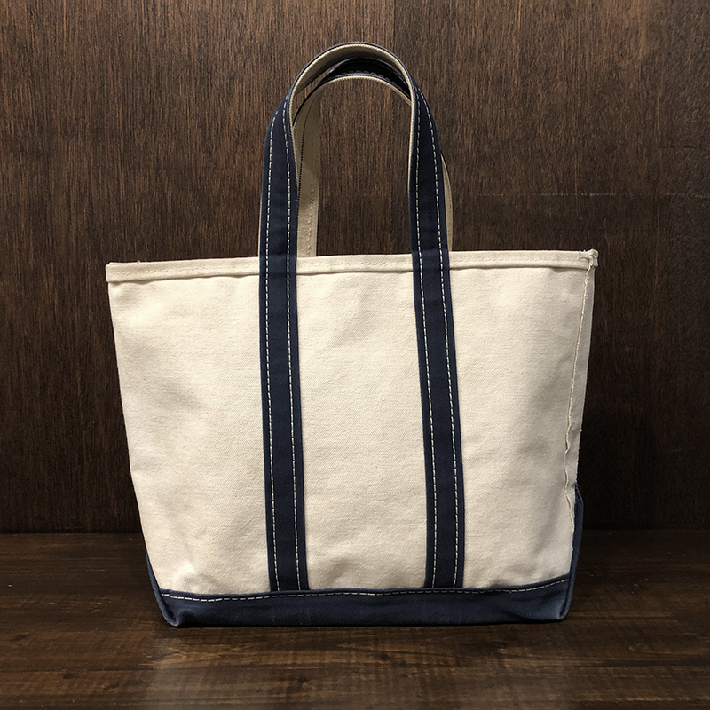 LL Bean Boat and Tote White Navy Trim Canvas Tote Bag Mint