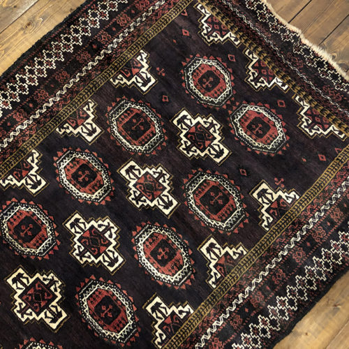 Tribal Rug 絨毯 “レッド×ダークマルーン×オーカーのグル紋章” 232×131 ビンテージ 手織り絨毯 ラグ
