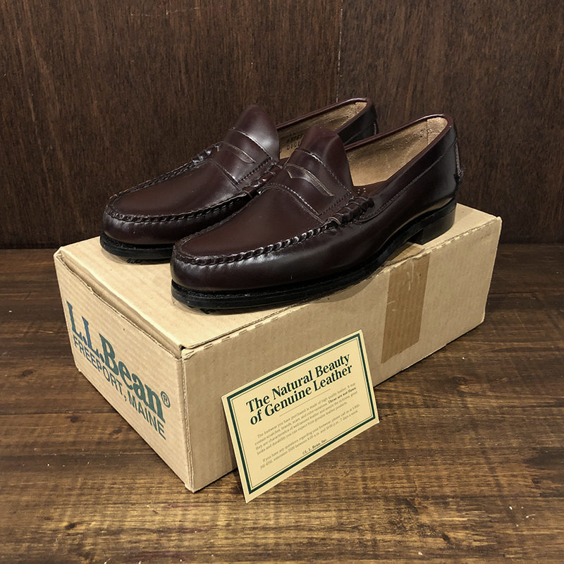 LL Bean Penny Loafer Shoes Beef Roll Type Real Leather 8D with Box & Paper Deadstock エルエルビーン ペニーローファー コインローファー ビーフロール レザーソール仕様 サイズUS Size 8D オリジナルボックス ギャランティカード付属 デッドストック品