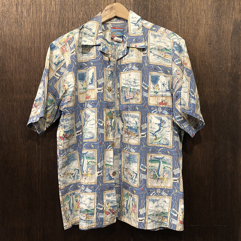 Joe Kealoha's Hawaiian Shirt Cotton Aloha Short Sleeve Shirts Marlin Salt Fishing Pattern M ジョーキーロハス コットン アロハシャツ ハワイアンシャツ フィッシング柄 オールドシャツ グッドコンディション