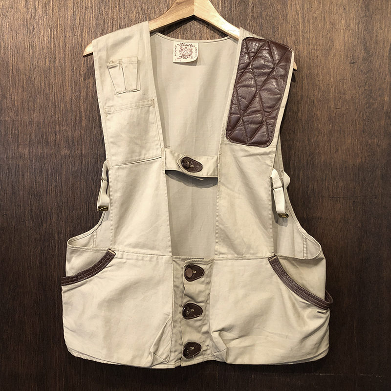 Hudson Bay Herter's Vintage Hunting Shooting Vest Cotton Poplin Fabric Tan Brown Leather LL ハドソン ベイ ハーターズ ビンテージ ハンティング ベスト コットンポプリン タンカラー ブラウンレザーコンビ ビンテージ