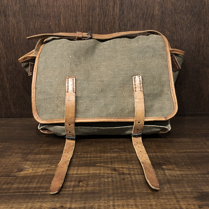 French Army Linen Canvas Real Leather Waist Shoulder Hip Bag