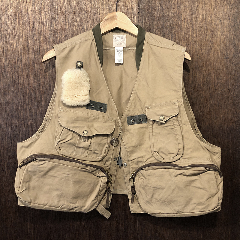 Filson Fly Fishing Vest Dry Finish Shelter Cloth Tan Front Button