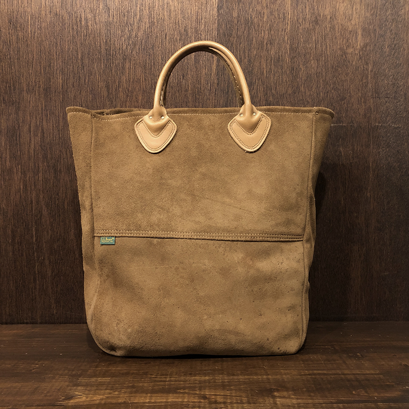 LL Bean Brown Suede All Leather Green Tag Vintage Tote Bag