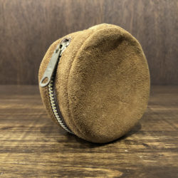 Vintage Brown Suede Leather Reel Case Shearling Inner Brass Zipper ビンテージ ブラウンスエード リールケース