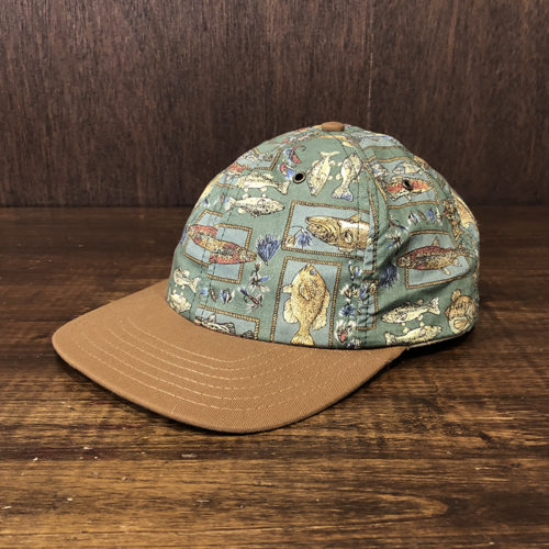 Old Fishing Game Fish Fly Pattern Sports Fishing Cap Snap Back Free Size Made in USA Mint オールドフィッシング ゲームフィッシュ ルアー フライ 柄 スポーツ フィッシング キャップ フリーサイズ アメリカ製 ミントコンディション