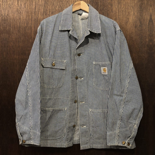 Carhartt Hickory Denim Coverall Jacket Chore Coat Noliner L Made in USA カーハート ヒッコリー デニム カバーオール ジャケット チョアコート L相当 オリジナル 星タグ オールド  USA製 グッドコンディション