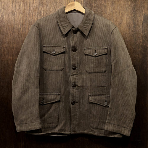 French Vintage Unic D.F Heavy Cotton Pique Animal Button Hunting Jacket Moca Brown Mint フレンチ ビンテージ ヘビー コットンピケ ハンティングジャケット モカブラウン メタル動物ボタン ミントコンディション