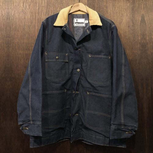 Roebucks by Sears Inner Blanket Denim Coverall Chore Jacket Large Made in USA Mint ローバックス シアーズ インナーブランケット デニム カバーオール チョアジャケット オールド ビンテージ ラージサイズ 米国製 濃紺 ミントコンディション