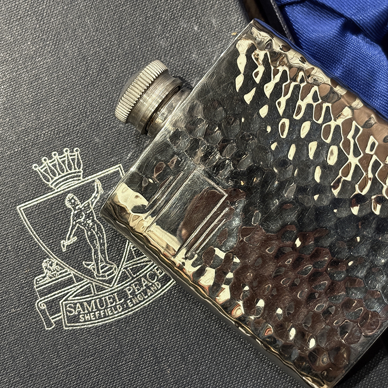 Shefield Samuel Peace Pewter Flask Skittle Hammered 3oz