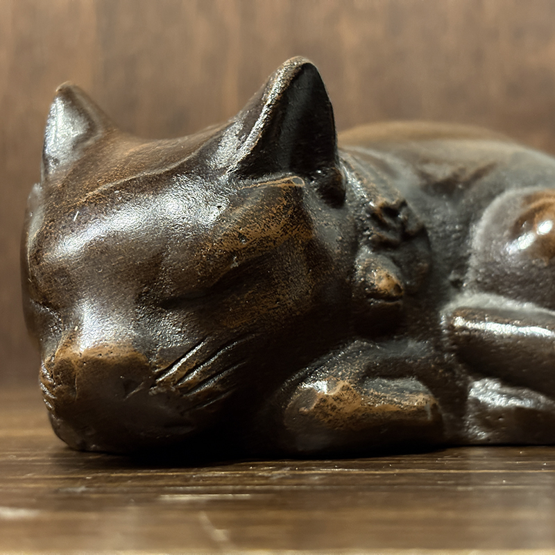 Vintage Sleeping Cat Solid Metal Statue