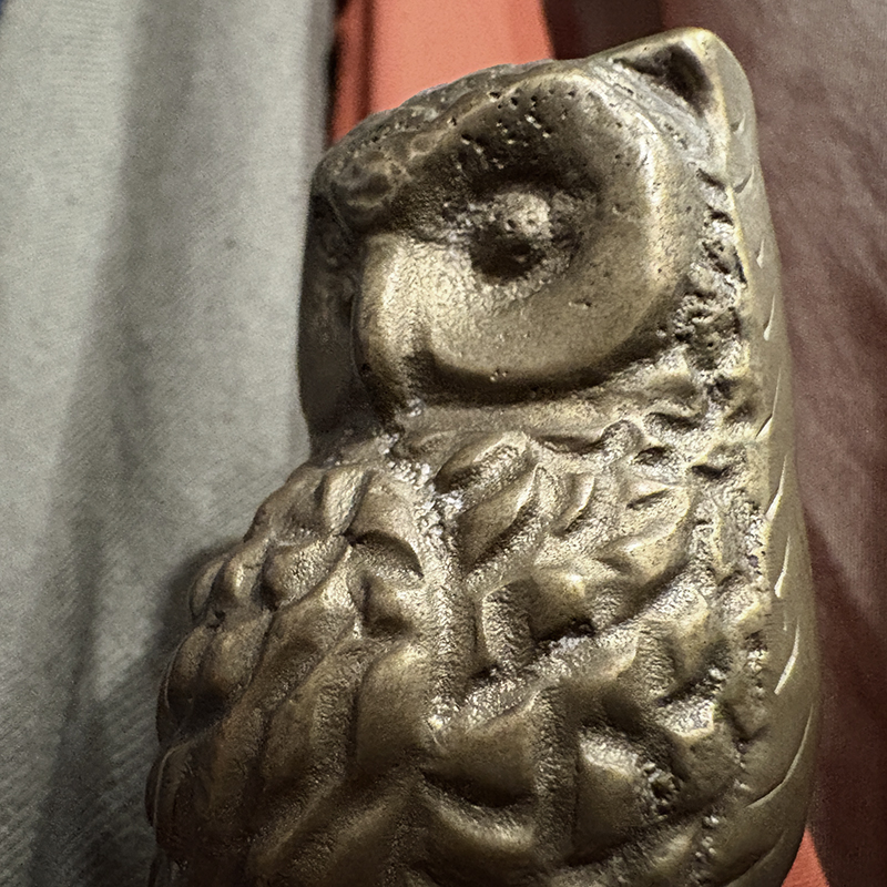 Vintage Cast Iron Owl Solid Brass Ornament Statue