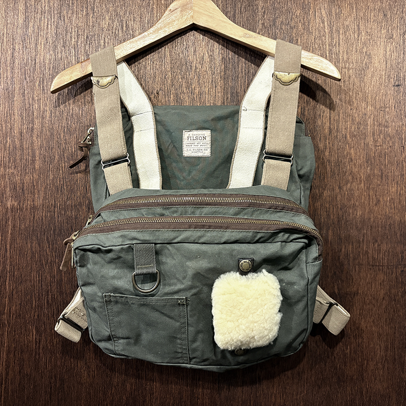Filson Fishing Tackle Chest Pack Vest Vintage Brown Tape Talon Zip