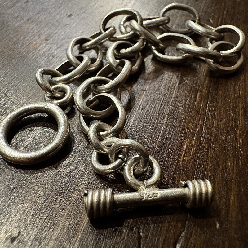 Vintage Silver Oval Chain bracelet Toggle Clasp T-bar End 925 Engraved