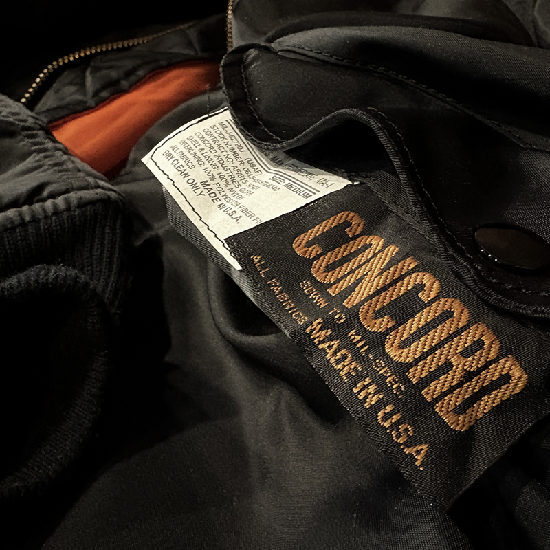 Concord Industries Co MA-1 Flight Jacket Black Nylon Twill