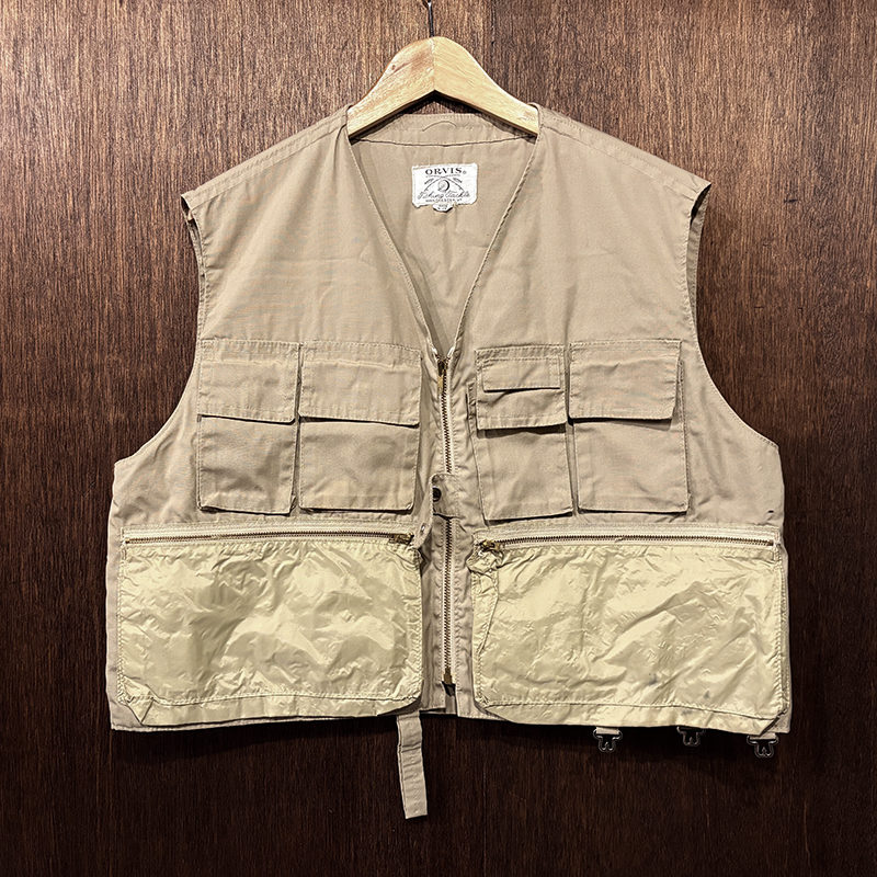Orvis Poplin Cloth Vintage Fishing Vest Rod & Reel Tag Tan