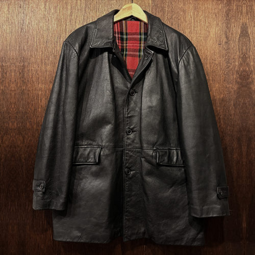 Heavy Real Goat Leather Car Coat Black / Royal Stewart Tartan L Mint ヘビー リアル ゴートレザー 山羊革 ミドル レングス カーコート ジャケット ラージ相当 ブラック ロイヤルスチュワートタータンインナー オールド ビンテージ ミントコンディション
