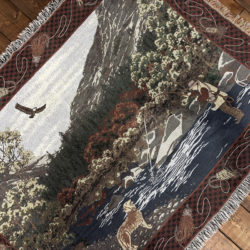 Vintage Fly Fishing Fisherman Pattern Blanket 165/125 Made in USA Mint フライフィッシング フィッシャーマンパターン ビンテージ オールド ブランケット フライ柄 ミントコンディション