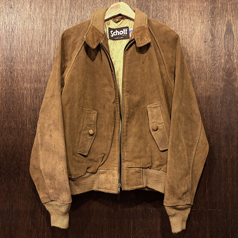 Schott Suede Leather Harrington Jacket Brown Old Rare Model 40