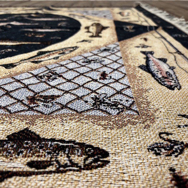 Crown Crafts Fly Fishing Trout Fly Rod Reel Pattern Blanket