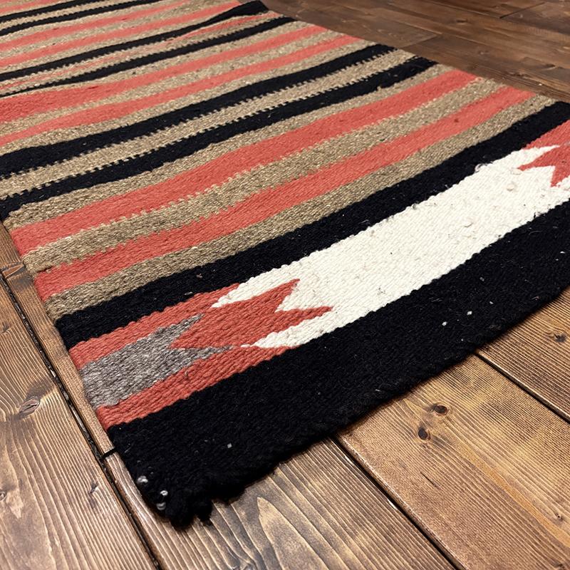 Vintage Native American Navajo Handwoven Pure Wool Rug Border Striped & Storm Pattern