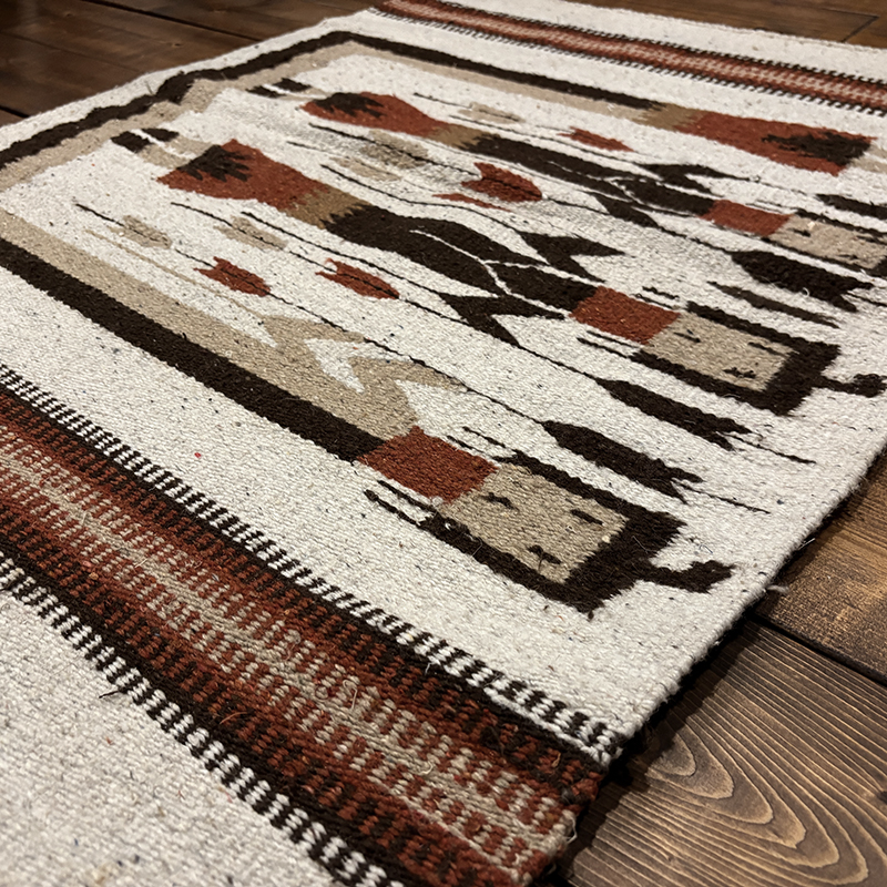 Vintage Navajo Handwoven Pure Wool Rug Yei Arrow Ceremony Pattern