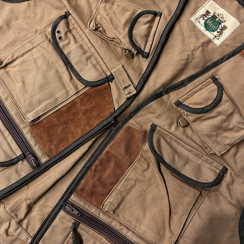 Ideal Vintage Heavy Cotton Satin Twill & Suede Leather Fishing Vest
