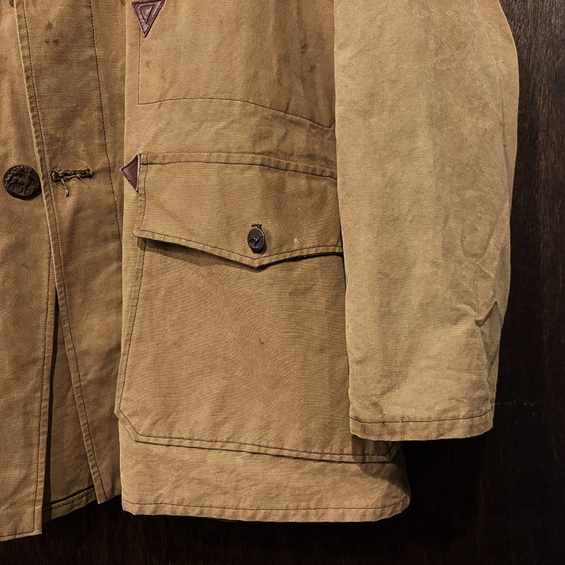 40s フレンチ ビンテージ ブラウンダック ハンティングジャケット 動物ボタン French Vintage Cotton Duck Canvas Hunting Jacket Animal Button