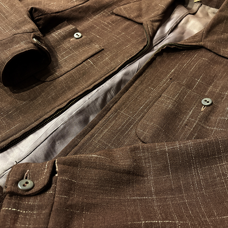 Vintage Wool Short Length Gabardine Jacket Kasuri Pattern Brown Tone