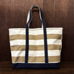 L.L. Bean Boat and Tote Coyote Brown Ivory Border / Navy Tote Bag Zip Top Size L Made in USA Mint エルエルビーン ボート アンド トート コヨーテブラウン アイボリー ボーダー カラートートバッグ オールド ジップトップ仕様 米国製 ミントコンディション