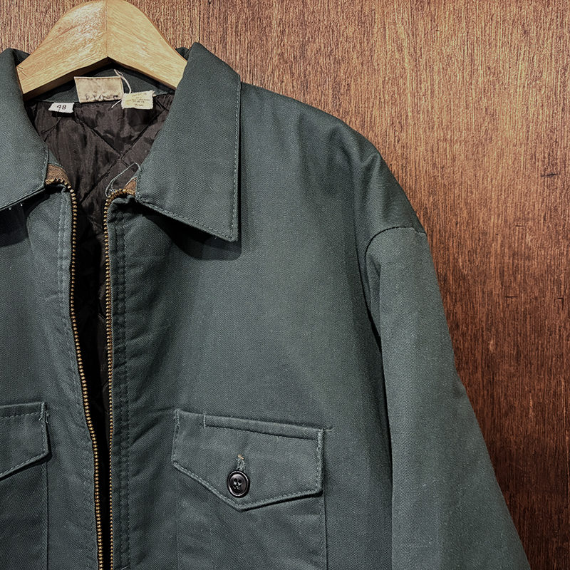 Vintage 2pocket Zip Work Jacket Middle Fall Green Twill Cloth 48