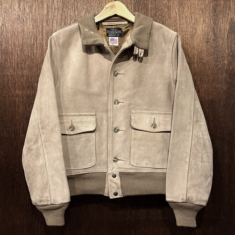 Schott A-1 Flight Jacket Sand Brown Heavy Suede Leather 38 Made in USA Mint ショット タイプA1 レザーフライトジャケット スエードレザー サンドブラウン サイズ38 USA製 ミントコンディション