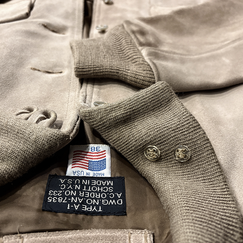 Schott A-1 Flight Jacket Sand Brown Heavy Suede Leather Made in USA