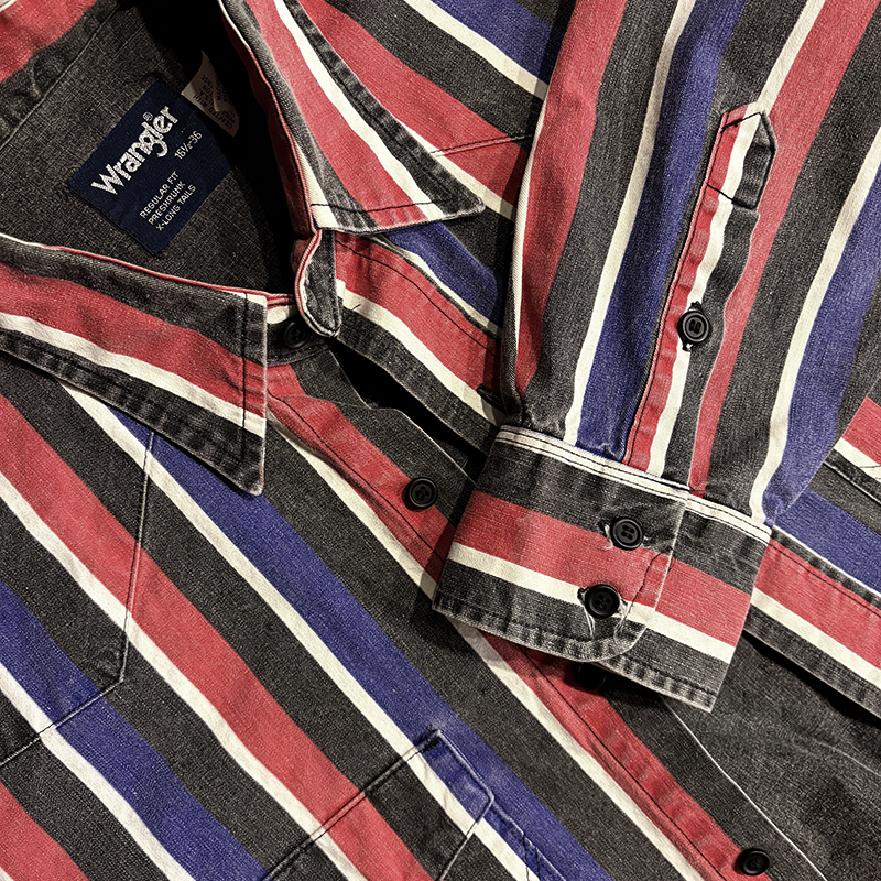 Wrangler Print Stripe Pattern Western Shirt Heavy Twill Cotton