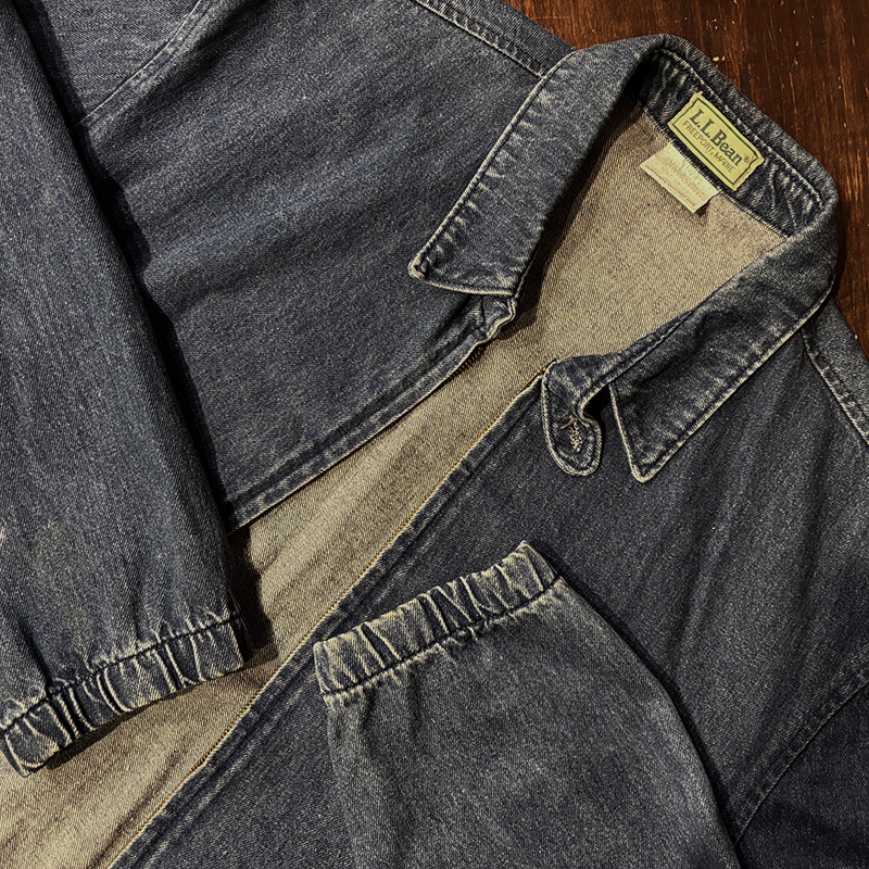 L.L. Bean Denim Drizzler Jacket Blouson Chin Strap Made in USA