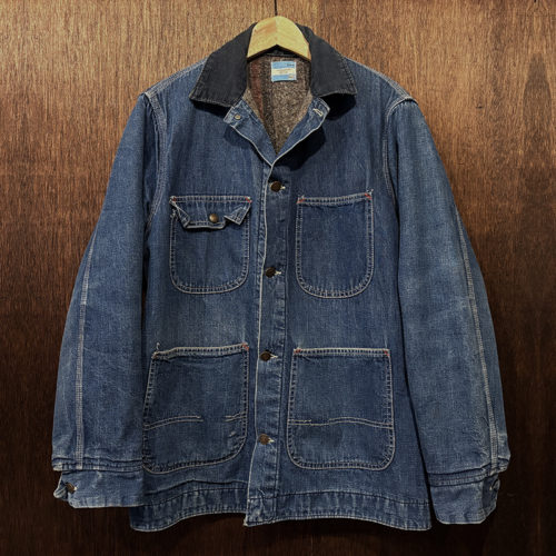 Sears Inner Blanket Denim Coverall Chore Jacket Birdseye Button S Made in USA シアーズ インナーブランケット デニム カバーオール チョアジャケット バーズアイタックボタン 60s ブルータグ スモールサイズ 米国製 オリジナル ビンテージ