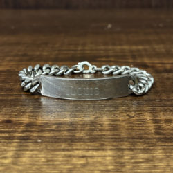 Vintage Silver Plated ID Bracelet Early Vice Clasp End LOUIS Engraved Heavy Gauge 20.8cm ビンテージ シルバー IDブレスレット 初期バイスクラスプ エンド ヘビーゲージ オリジナル グッドコンディション