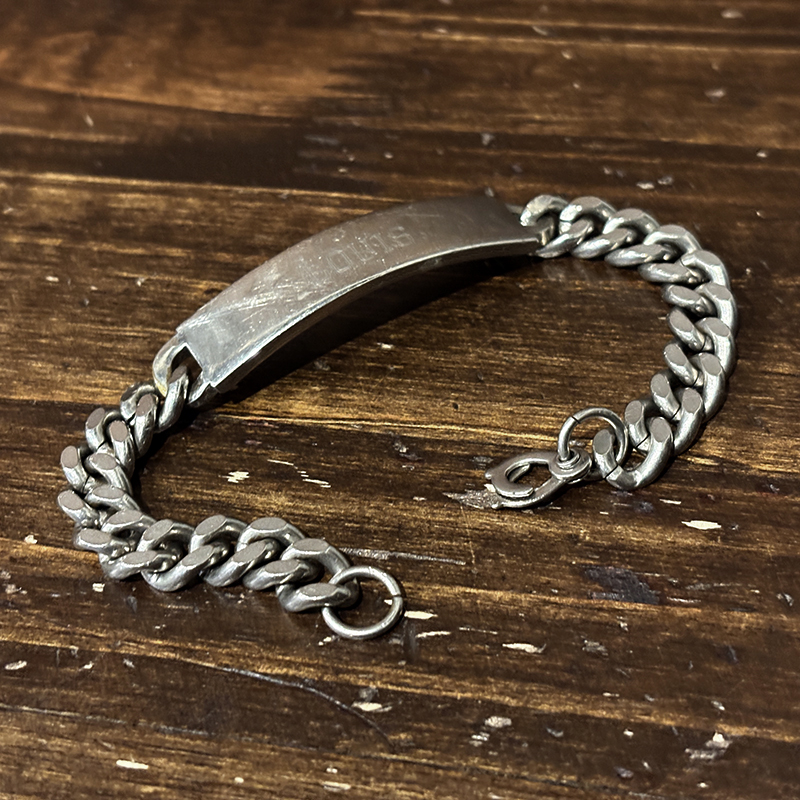 Vintage Silver Plated ID Bracelet Early Vice Clasp End LOUIS Engraved Heavy Gauge