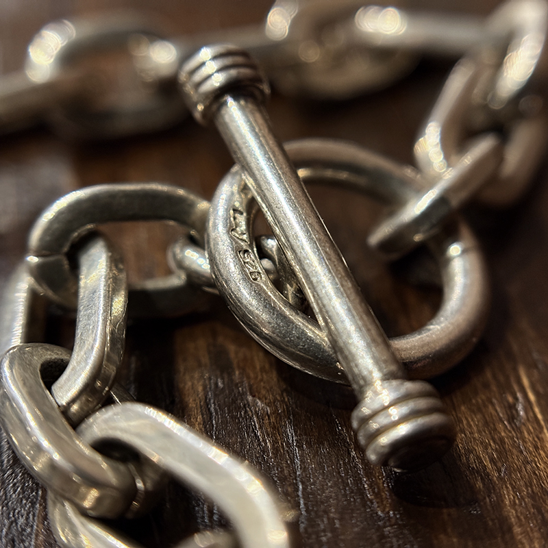 Vintage Silver Square Cross Section Chain bracelet Toggle Clasp T-bar End