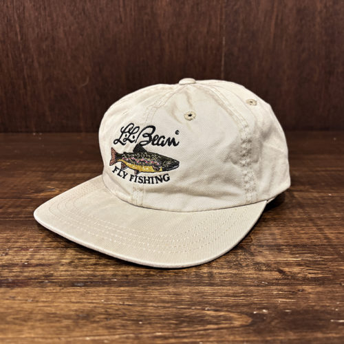 L.L. Bean Fly Fishing Trout Design Cursive Logo Slide Belt Back Tan Free Size Mint エルエルビーン フライフィッシング ブルックトラウト 刺繍デザイン 筆記体ロゴデザイン フィッシング キャップ タンカラー コットンベルト スライドバック フリーサイズ ミントコンディション