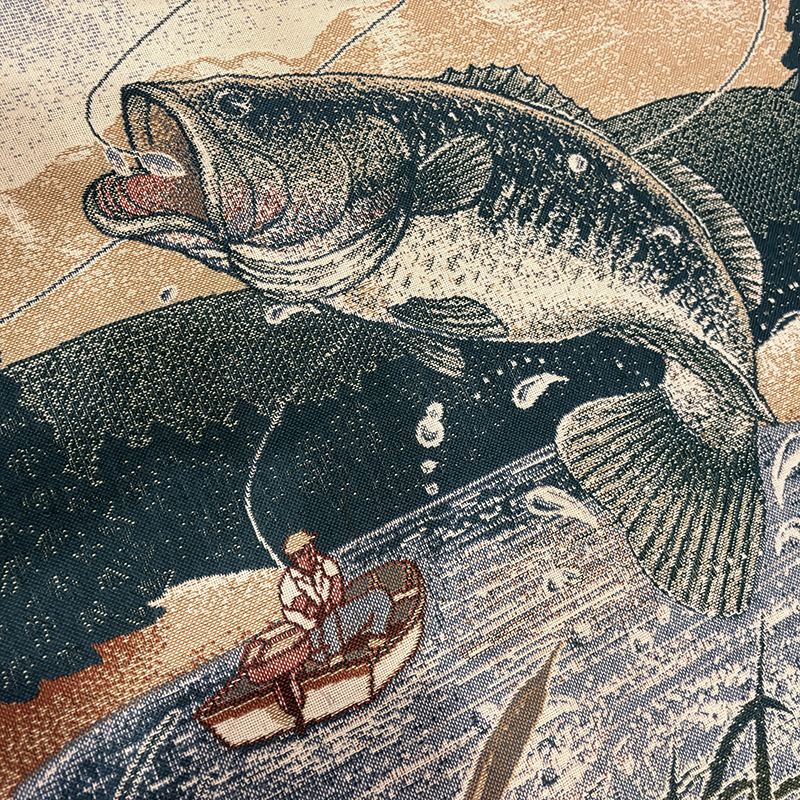 Vintage Cotton Throw Blanket Jumping Bass Pattern & Fishing Fisherman